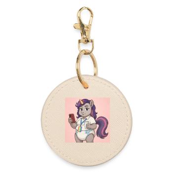 Communicative Unicorn with Book and Smartphone - Round Keyring - oyster - Front