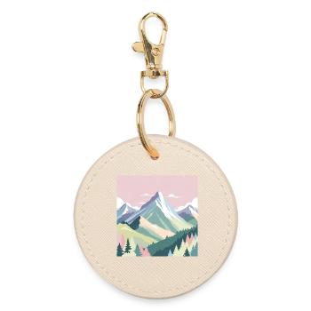 Abstract mountain landscape with pastel colors - Round Keyring - oyster - Front