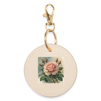 Elegantly delicate pink rose blossom - Round Keyring - oyster - Front
