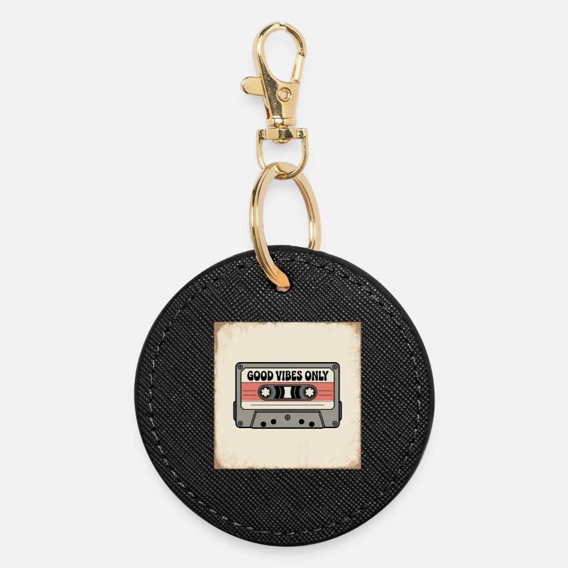 Cassette avec inscription - Porte-clés rond - noir