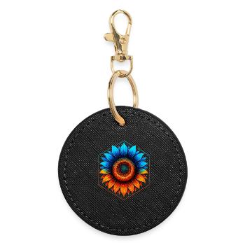 Sunflower blue and gold, vibrant orange - Round Keyring - black - Front