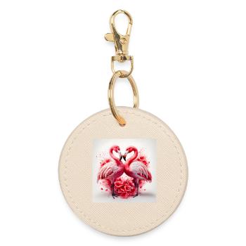 Cœurs de Flamants Rose et Fleurs - Porte-clés rond - huître - Devant