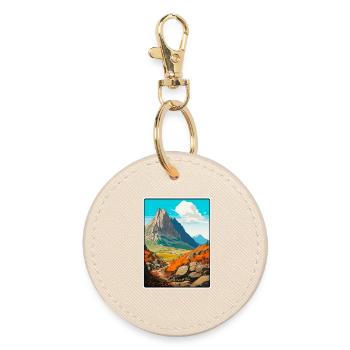Dolomites Italy Mountain Landscape Illustration - Round Keyring - oyster - Front