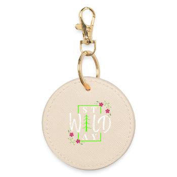 Stay Wild - Rustic Winter Forest - Round Keyring - oyster - Front