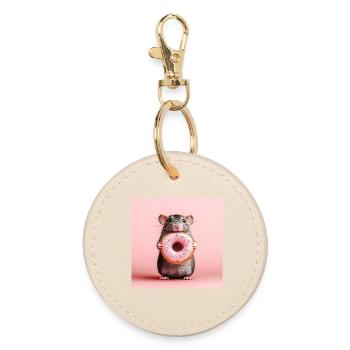 Cute mouse with colorful donut - Round Keyring - oyster - Front