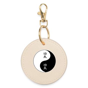 Yin Yang Kung Fu Symbol Design - Round Keyring - oyster - Front