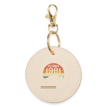 Born in October 1981 - vintage gift October 1981 - Round Keyring - oyster - Front