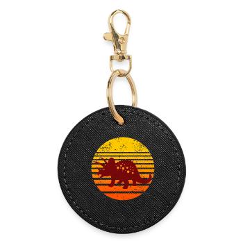 Motif de coucher de soleil de dinosaure - Porte-clés rond - noir - Devant