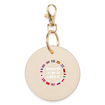 Greetings from all over the world, Hello in all languages - Round Keyring - oyster - Front