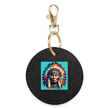 Amérindien Américain - Porte-clés rond - noir - Devant