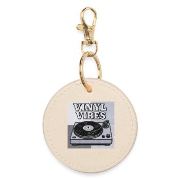 Vinyl Vibes Retro Turntable Design - Round Keyring - oyster - Front