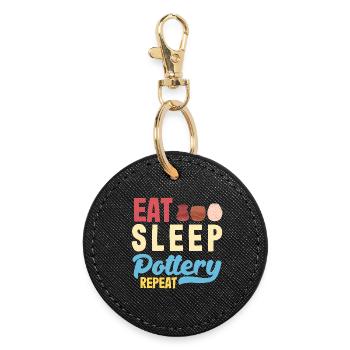 Eat Sleep Töpfern Wiederholen - Runder Schlüsselanhänger - Schwarz - Vorne