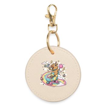 Capybara on Skate with Color Festival - Round Keyring - oyster - Front