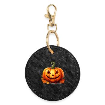 Joyeux Halloween lanterne citrouille - Porte-clés rond - noir - Devant