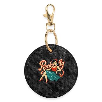 Rockabilly Frau 50er RocknRoll Petticoat Geschenk - Runder Schlüsselanhänger - Schwarz - Vorne