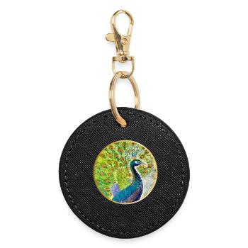 Magnificent peacock with crown - Round Keyring - black - Front