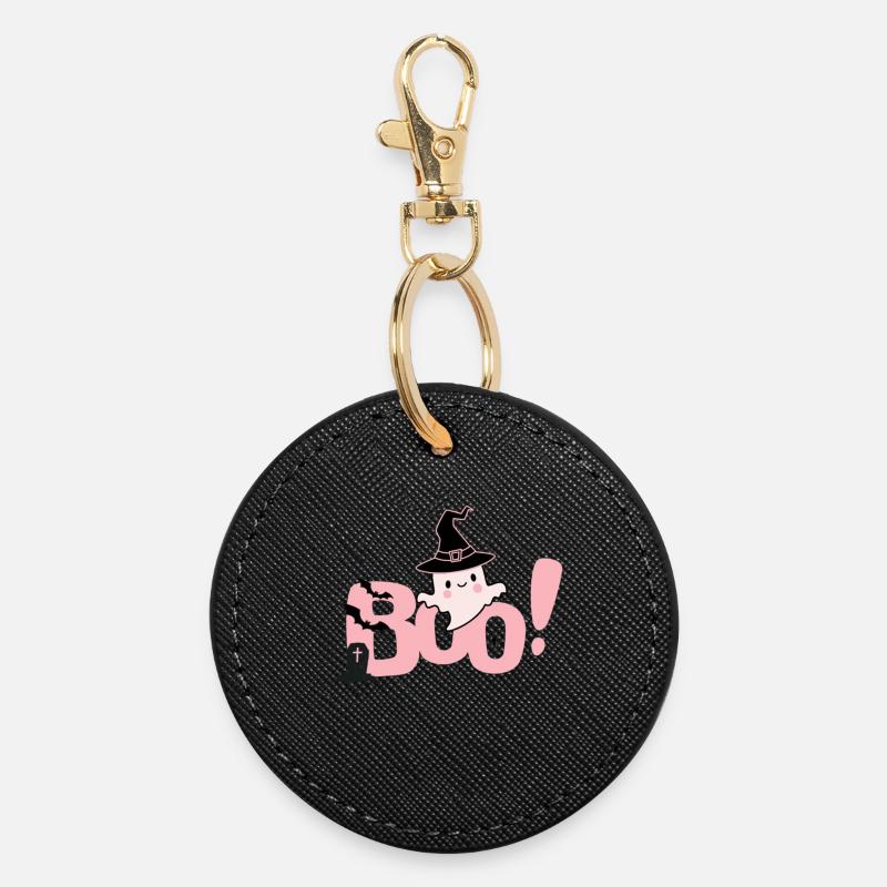 Little Pink Ghost - Round Keyring - black