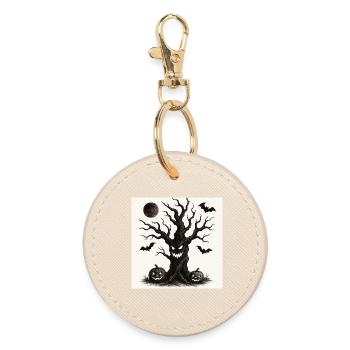 Halloween spooky tree October 31 - Round Keyring - oyster - Front