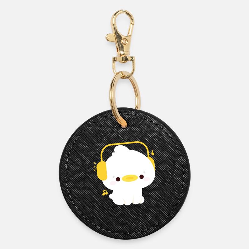 Duck with Headphones - Round Keyring - black