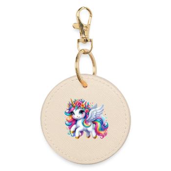 Regenbogen geflügelte Einhornkrone - Runder Schlüsselanhänger - Auster - Vorne