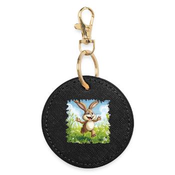 Lapin joyeux dans la prairie printanière - Porte-clés rond - noir - Devant