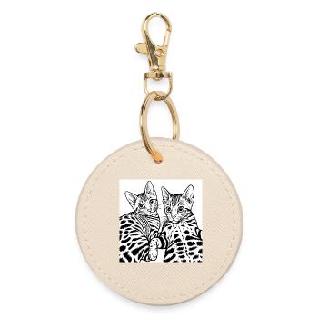 Cat Duo Line Drawing - Round Keyring - oyster - Front