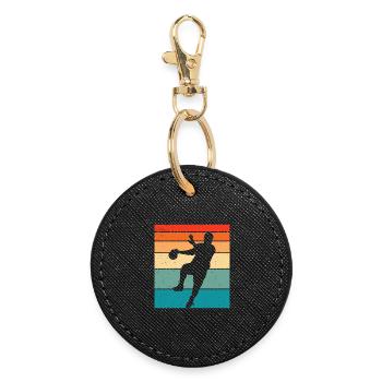 Retro Handball Handballer - Runder Schlüsselanhänger - Schwarz - Vorne