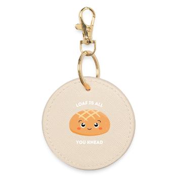 Loaf Is All You Knead – Cute Bread Pun - Round Keyring - oyster - Front