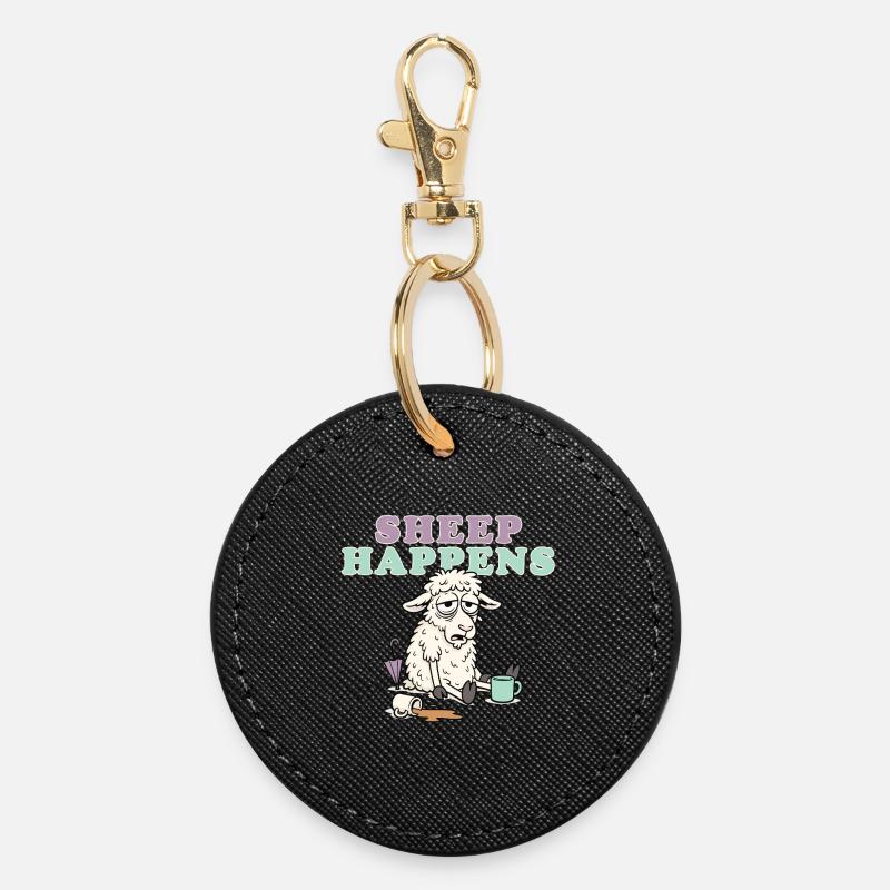 Sheep Happens Pastel Laugh - Round Keyring - black