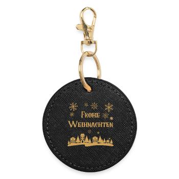 Text Merry Christmas golden row of houses winter - Round Keyring - black - Front