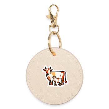 Vache avec veau – L’amour de la ferme dans le style de la bande dessinée - Porte-clés rond - huître - Devant