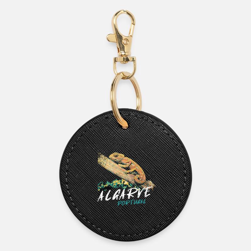 Caméléon de l'Algarve illustration colorée - Porte-clés rond - noir