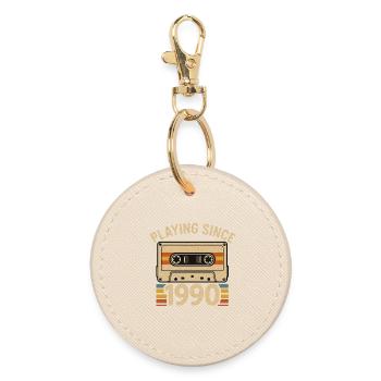 Playing Since 1990 Cassette - Round Keyring - oyster - Front