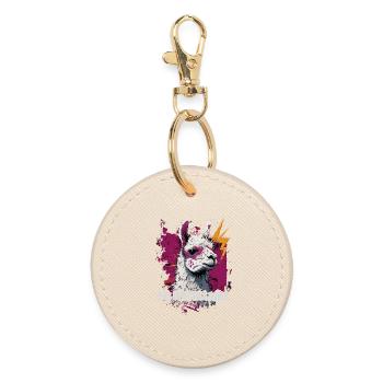 Cool llama alpaca - Round Keyring - oyster - Front
