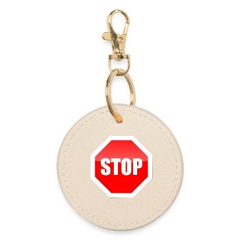 Red STOP Plate Graphic Print - Round Keyring - oyster - Front