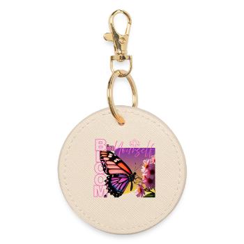 Schmetterling mit Spruch - Bloom in yourself - Runder Schlüsselanhänger - Auster - Vorne