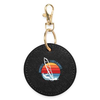 Das Glück kommt in den Wellen Windsurfing Design - Runder Schlüsselanhänger - Schwarz - Vorne