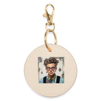Vintage nerd portrait lunettes emmêlé cheveux animal - Porte-clés rond - huître - Devant