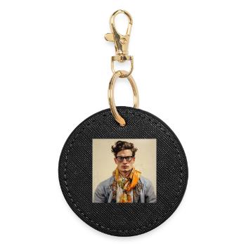 Vintage Chic Portrait with Scarf - Round Keyring - black - Front