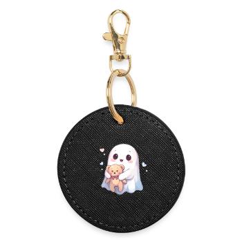 Kawaii Geist mit Teddybär und Herzen - Runder Schlüsselanhänger - Schwarz - Vorne