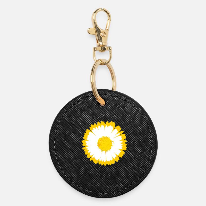 Daisy Sunburst Graphic - Round Keyring - black