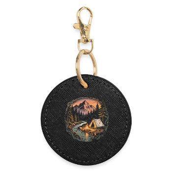 Camping en forêt de montagne au coin du feu - Porte-clés rond - noir - Devant