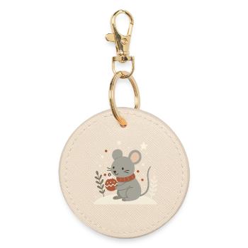 Winterliche Maus mit Weihnachtskugel – Tiermotiv - Runder Schlüsselanhänger - Auster - Vorne