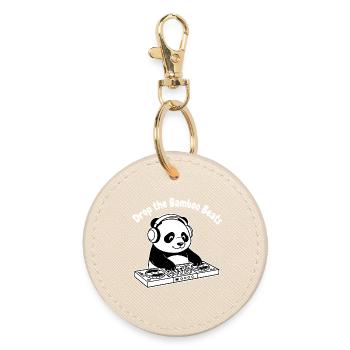 Bambus Beats Panda DJ - Runder Schlüsselanhänger - Auster - Vorne