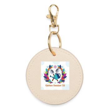 Geometric Garden Tools "Garden Session '25" - Round Keyring - oyster - Front