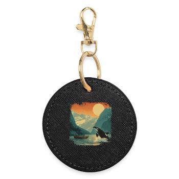 Orca Whale Fjord Vintage Sunset Nature - Round Keyring - black - Front