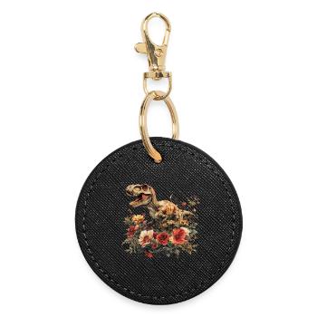 T-Rex Dino avec fleurs - Porte-clés rond - noir - Devant