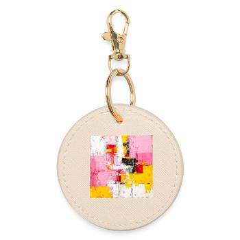 Abstract Color Blocks Pink Yellow - Round Keyring - oyster - Front