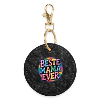 Beste Mama Ever Regenbogen Design - Runder Schlüsselanhänger - Schwarz - Vorne