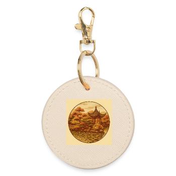 Autumnal Zen pagoda in a circle - Round Keyring - oyster - Front